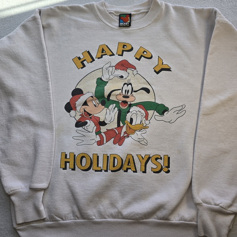 Vintage 90s Disney Mickey Unlimited Happy‎ Holidays Sweatshirt Mickey Donald...